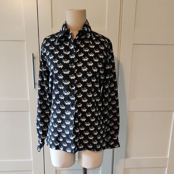 Lady Manhattan Vintage Slim Fit Black White Scottie Dog Blouse Size 6 - Picture 1 of 6